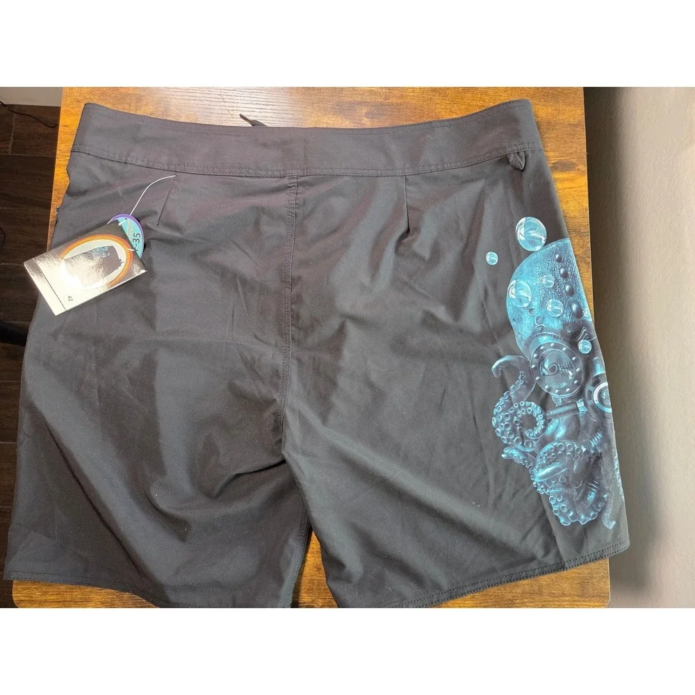 Tormenter Mens Octopus Board Shorts Black Blue SPF-35 Swim Trunks Size 42 NEW